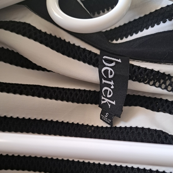 BEREK black white stripe bathing suit coverup zip front shirt coastal fishnet SM - Picture 4 of 7
